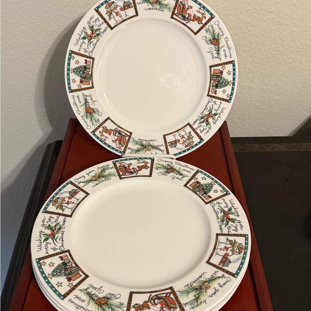 Set of 4 Large Rim Soup Bowls by Mikasa Holiday Wishes Pattern